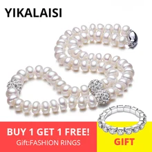 YIKALAISI 925 sterling srebrny przycisk naturalna perła słodkowodna Chokers naszyjnik biżuteria dla kobiet Crystal Ball 45cm długość(China)