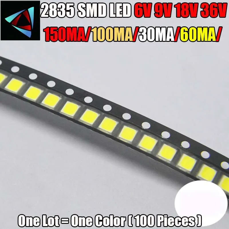 Высокая яркость SMD LED 2835 1W белый 100 шт./лот 6V 9V 18V 36V 150MA/100MA/30MA/60MA/|Диоды| |
