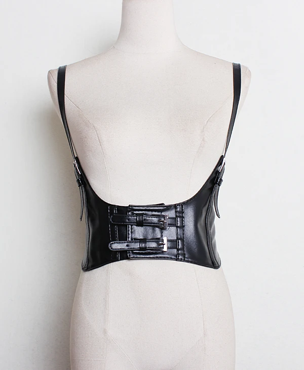 Hot Sexy Women Push Up Bust Strap Corset Women Black Wide belt Lady Suspender Faux Leather Cool