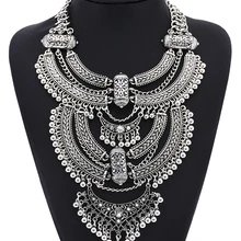 Винтажное серебряное массивное крупное ожерелье-чокер с подвесками женское Макси мощное цыганское ожерелье женское индийское этническое большое ожерелье с воротником