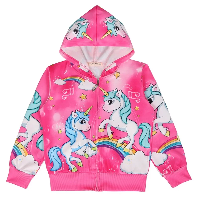 

2019 Unicorn Spring autumn Jacket Girls Kids Outerwear Cute Pony Windbreaker Coats Fashion Print Dacron Baby Children Clothing
