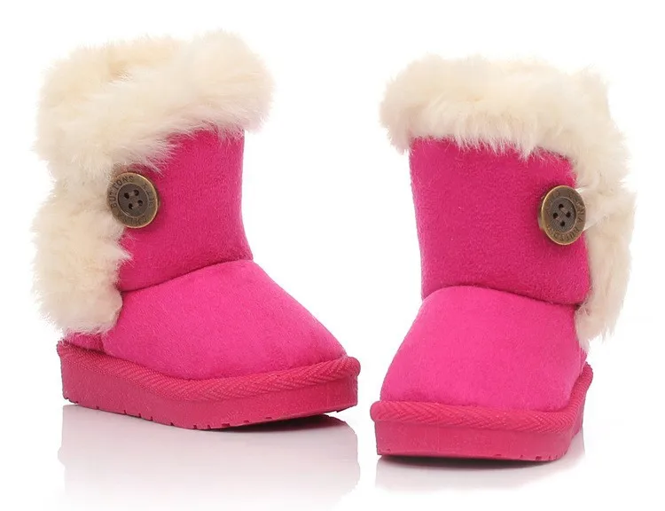 Новые детские зимние сапоги для девочек и мальчиков, замшевые сапоги с мехом и пряжкой на пуговицах, розовые сапоги принцессы