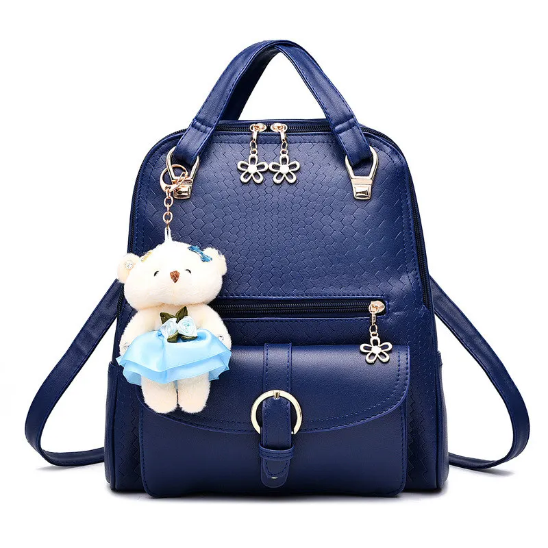 Elegant Royal Blue PU Women's Backpacks Casual Schoolbag Adjustable