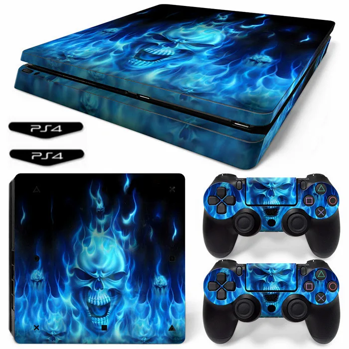 Виниловая наклейка Blue Fire Skull Ps4 Slim для PS4 Skin консоли и 2 контроллера|Наклейки| |