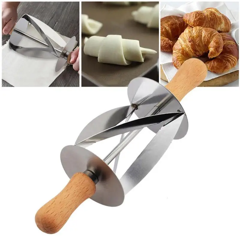 Stainless Steel Rolling Dough Cutter For Making Croissant Bread With Wooden Handle Pastry Baking