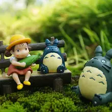 4 шт. сказочные Садовые принадлежности миниатюрный набор маленькой девочки держать кукурузу и Тоторо сидеть на скамейке Ghibli фигурка украшения для террариума