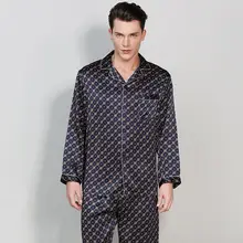 High-Grade Real Silk Men Pajamas Long-Sleeved Pajama Pants Sets For All Season 100% Mulberry Silk Pijama Masculino Pyjama Suit