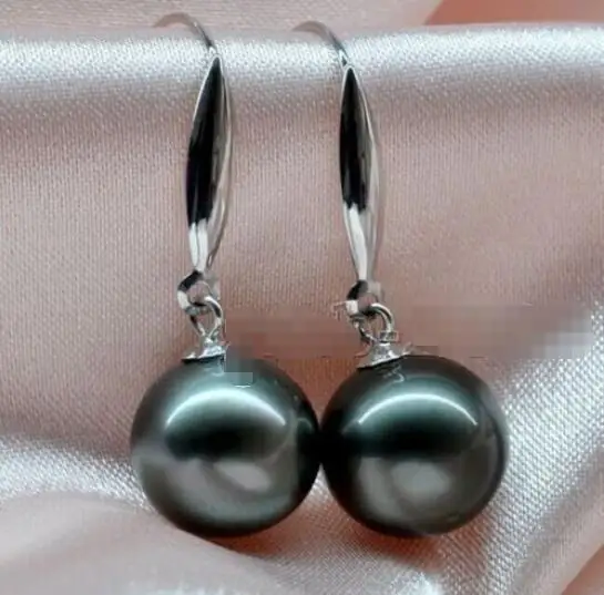 Hot sale new Style &gt&gt&gt&gt10mm Natural Black South Sea Shell Pearl Sterling Silver Dangle Earrings ++ | Украшения и