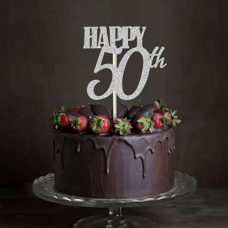 Золотой/Серебряный/черный блестящий счастливый 50-ый Топпер для торта, украшение на день рождения, аксессуары для торта