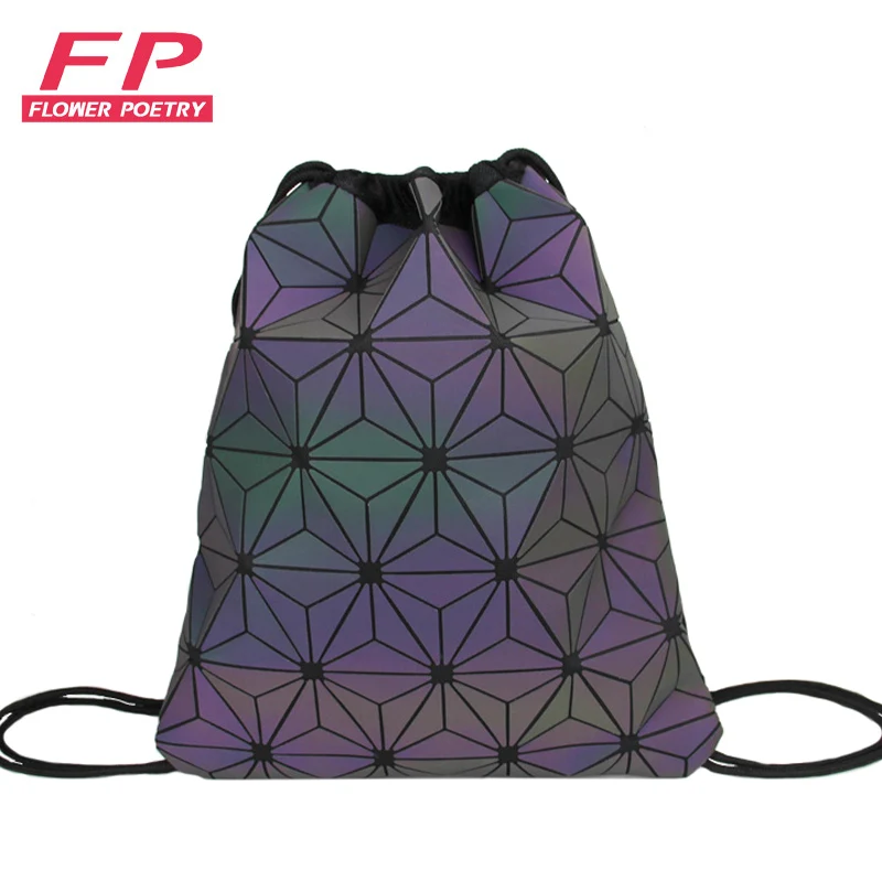New Women Drawstring Backpacks Holographic Bagpack Female Luminous Geometric Backpack For Teenage Girls School Bag Beach Bao Bag|Backpacks| - AliExpress
