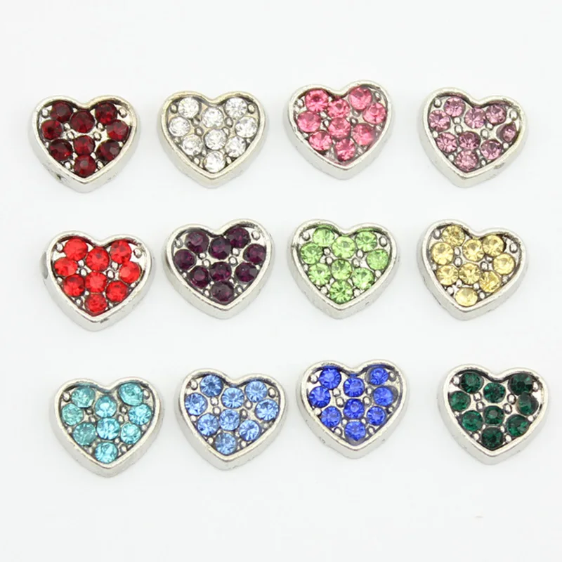 Wholesale Heart Birthstone Floating Charms With Rhinestone 12 Mix ...