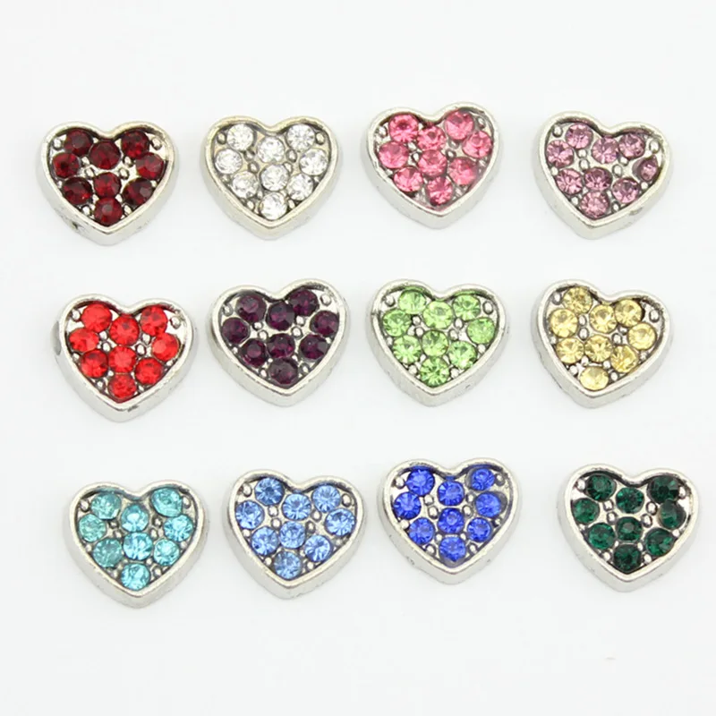 Wholesale Heart Birthstone Floating Charms With Rhinestone 12 Mix