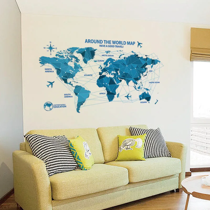[Fundecor] خريطة العالم الجدار ملصق ديكور المنزل المعيشة غرفة نوم كنبة مكتب خلفية ملصقات فنية خريطة الديكور