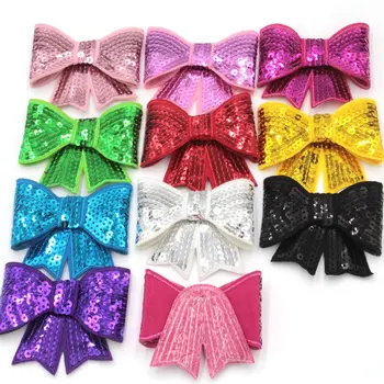 

600pcs/lot DHL Free Shipping Wholesale 3'' Large Embroideried Sequin Bows Applique Girls Hair Bows Hair Accessories