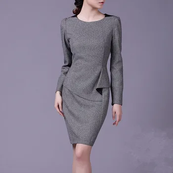 

Spring And Autumn Ladies' Elegant Slim O-neck Long-sleeve Dress OL Sexy Hip Slim Pencil Dress