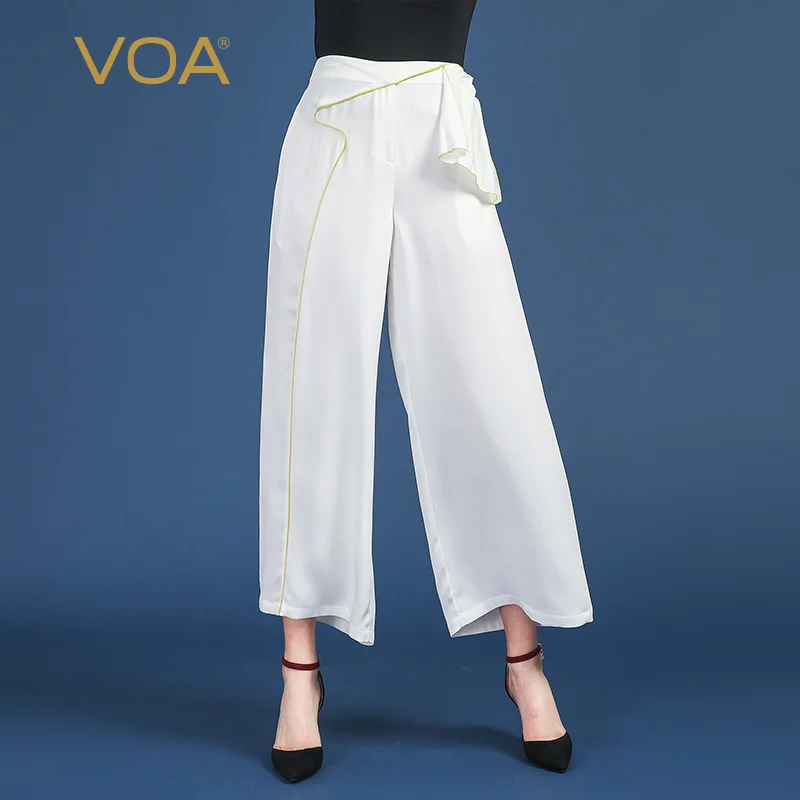 VOA белый женские офисные широкие брюки эластичный пояс Broeken мотобрюки для женщин Повседневное Palazzo костюм Pantolon spodnie Femal осень K851