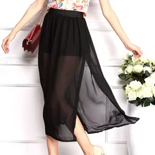 Новое поступление, женские летние юбки в Корейском стиле, Универсальные однотонные элегантные юбки с разрезом по бокам, шифоновая юбка, 11 цветов, 1306