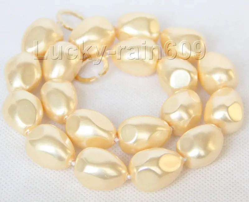 

FREE shipping>>> >>> 17" 16X20mm drop baroque champagne seashell pearls necklace e2096 6.07