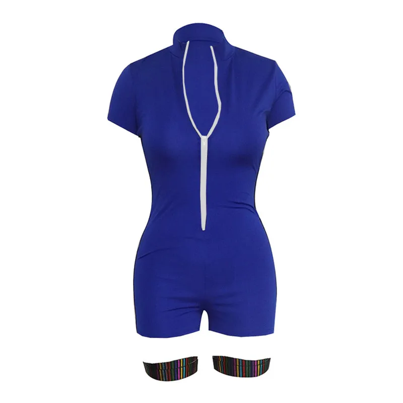 Echoine Women Jumpsuit Sexy Zipper Low Cut Fashion Stand Collar Patchwork Elastic Sheath Playsuit Streetwear Short Pants Rompers Echoine Women Jumpsuit Sexy Zipper Low Cut Fashion Stand Collar Patchwork Elastic Sheath Playsuit Streetwear Short Pants Rompers