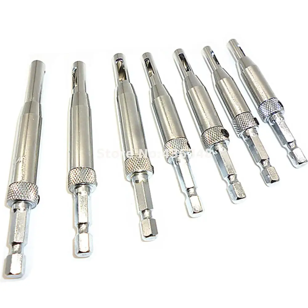 7pcs Self Centering Hinge Hardware Drill Bit Set 5/64" 7/64" 9/64" 11/64" 5mm 13/64" 1/4" For