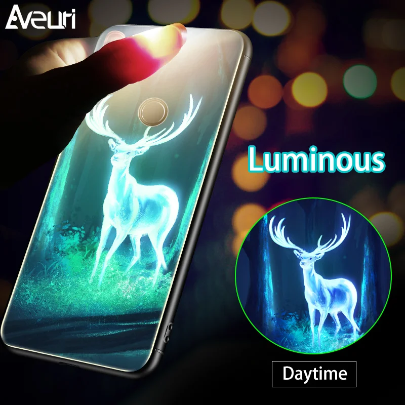 

Luminous Glass Case For Xiaomi Redmi Note 4 4X 5 7 6 Pro Coque Silicone Cover Phone Case For Xiaomi Redmi 5 Plus 6A K20 6 Pro