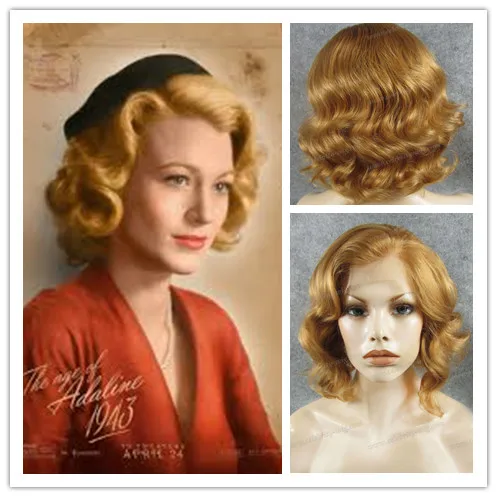 

Lace Front Blonde Wig Glueless Blond Retro wave Wig synthetic lace front wig Short Wig for Woman