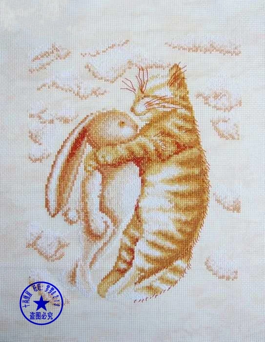 CS-1909 Cross Stitch Kit Cat Kitten Kitty and Bunny Rabbit Sleep Sleeping Pet