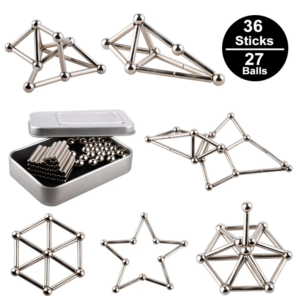 

Innovative Buckyballs 36PCS Magnetic Sticks & 27PCS Steel Balls Toy Building Blocks Puzzle Toy Set For Pressure Relief