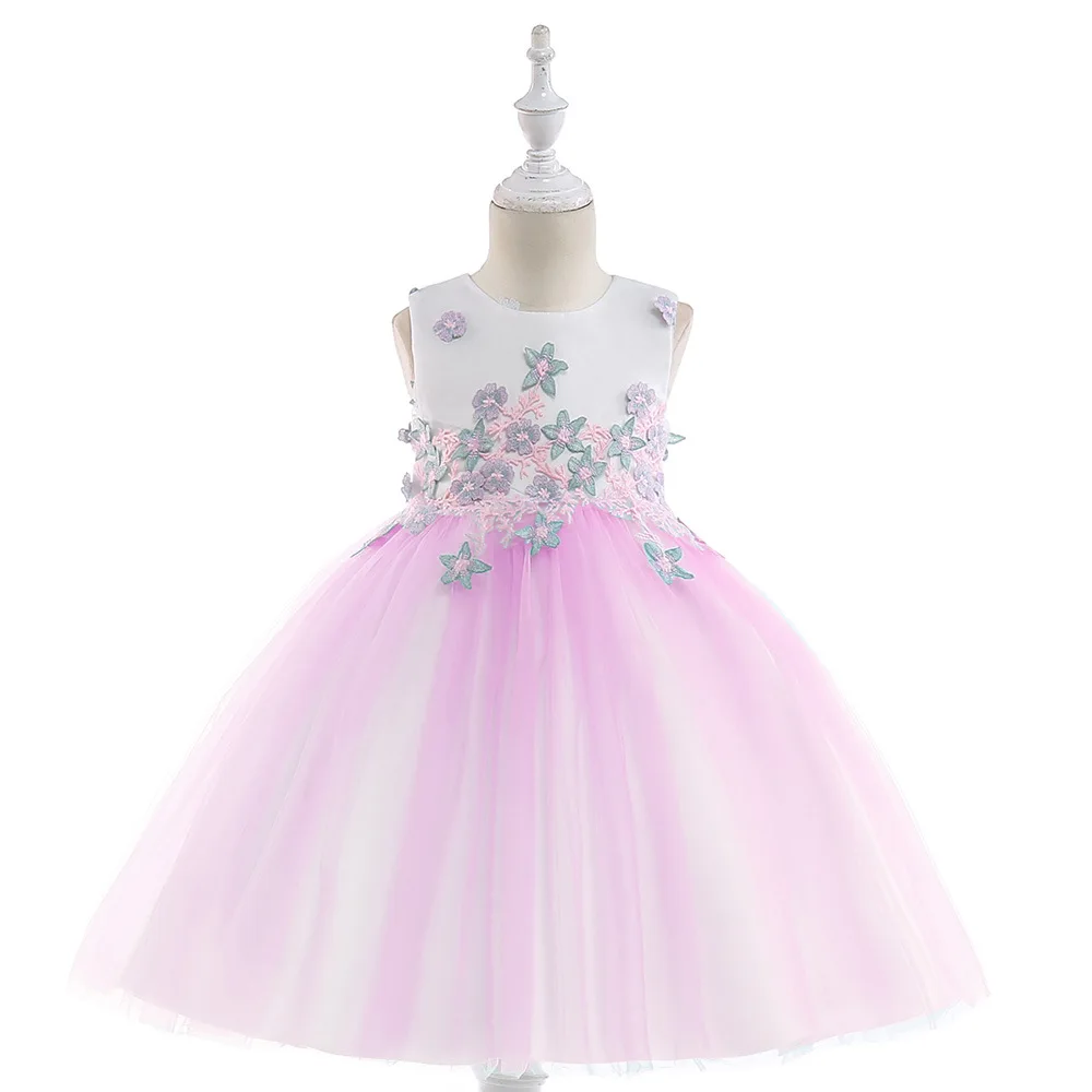 

Baby Girl Party Dress Kids Dresses For Girls Summer Appliques Floral Wedding Princess Prom Gown Children Ceremony Dresses 2-10Y