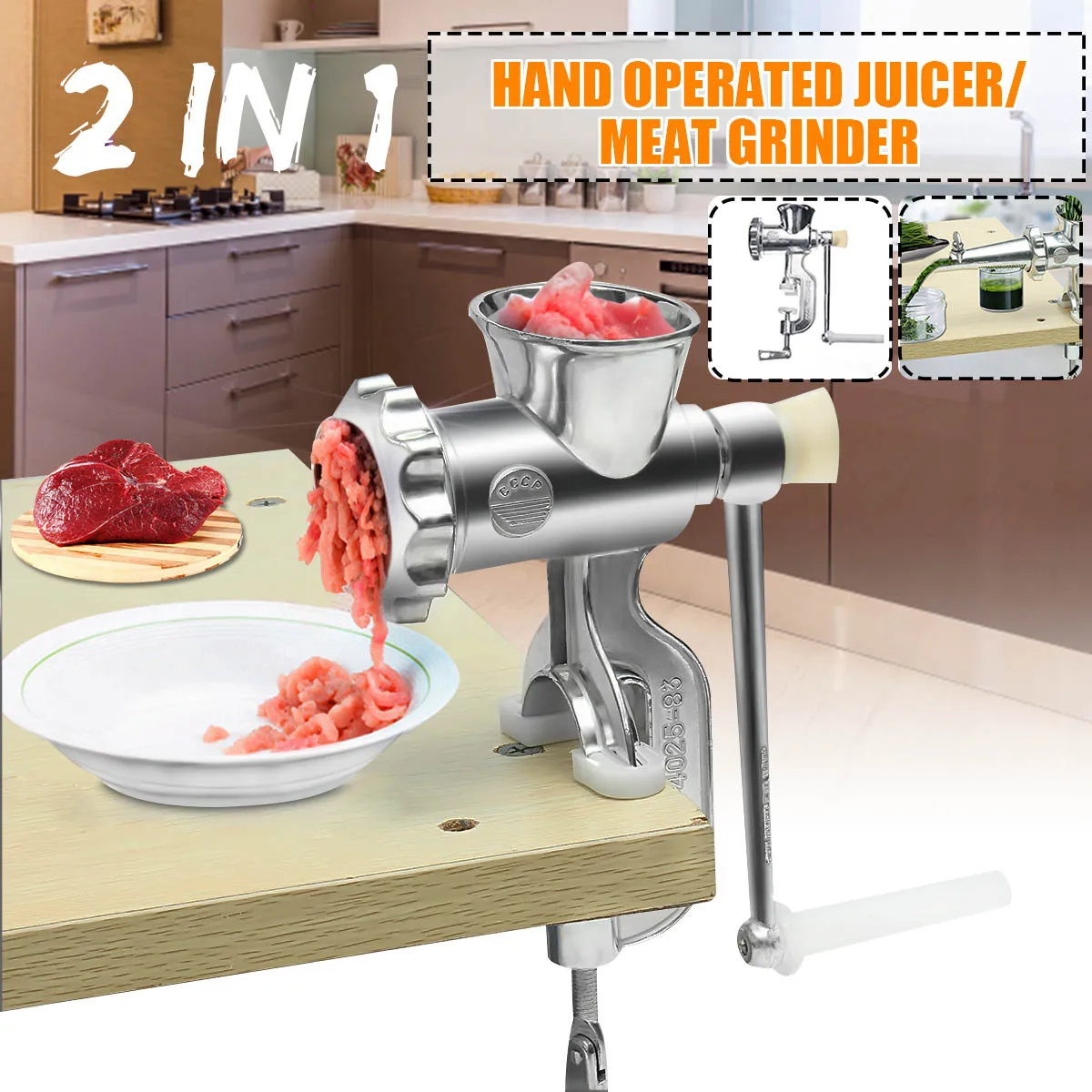 2 In 1 Hand Operated Juicer Food Meat Grinder Household Manual Juice
