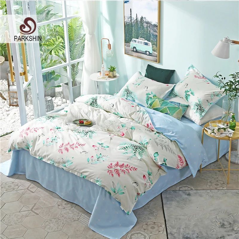 

ParkShin Bedding Set Nordic Plants Comforter Duvet Cover Double Bed Sheets Set Bedspread Linens Twin Queen King Adult Bedclothes