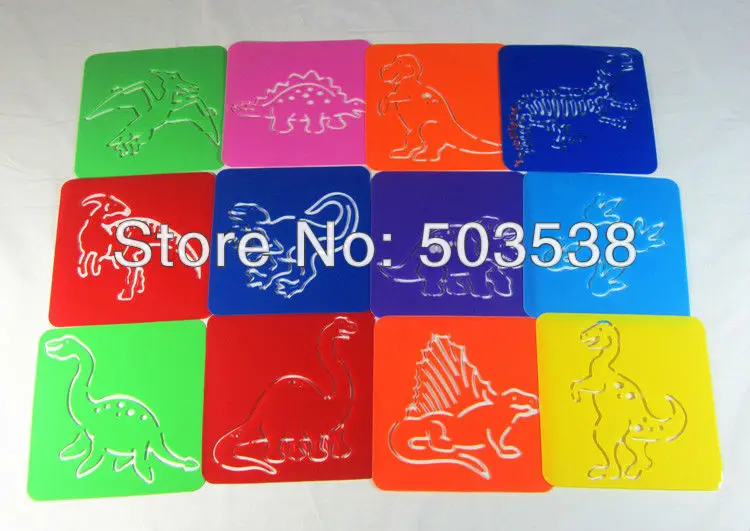 12PCS LOT Dinosaur stencil Art template Birthday gift Kindergarten toy PP drawing stencils Dinosaur crafts 12
