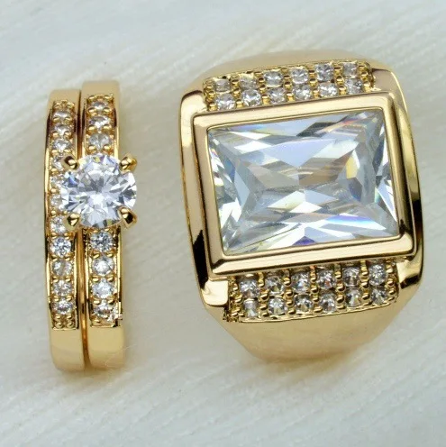Fashion Retro Jewelry Gold Eternity Ring Cubic Zirconia Couple Wedding Rings Pair For Lovers Engagement Rings For Men And Women