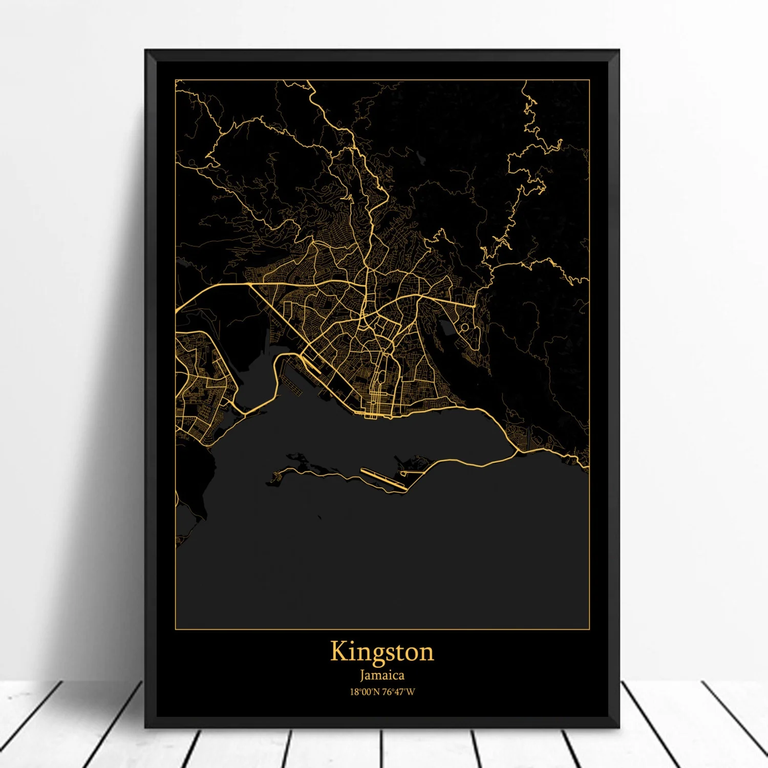 Kingston Jamaica Modern City Gold Map Canvas Art Print Home Room Decor Poster | Дом и сад