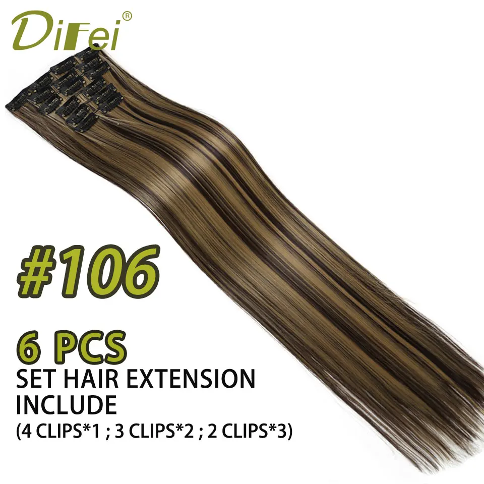 DIFEI 60 см 6 шт./компл. 16 зажимов для наращивания волос длинные золотистые коричневые волосы 16 париков синтетический парик поддельные зажимы волос кусок