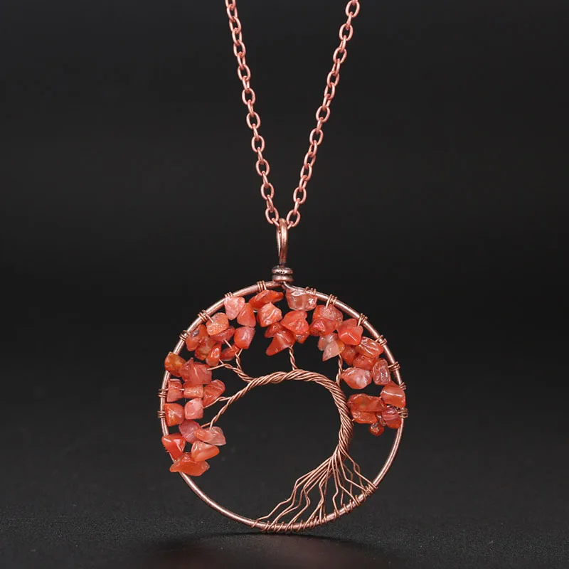 7 Чакра Дерево жизни кулон ожерелье для женщин подарок медь с натуральным кристаллом кварца кварцевый Целительный рейки ожерелье маятник Jewelr