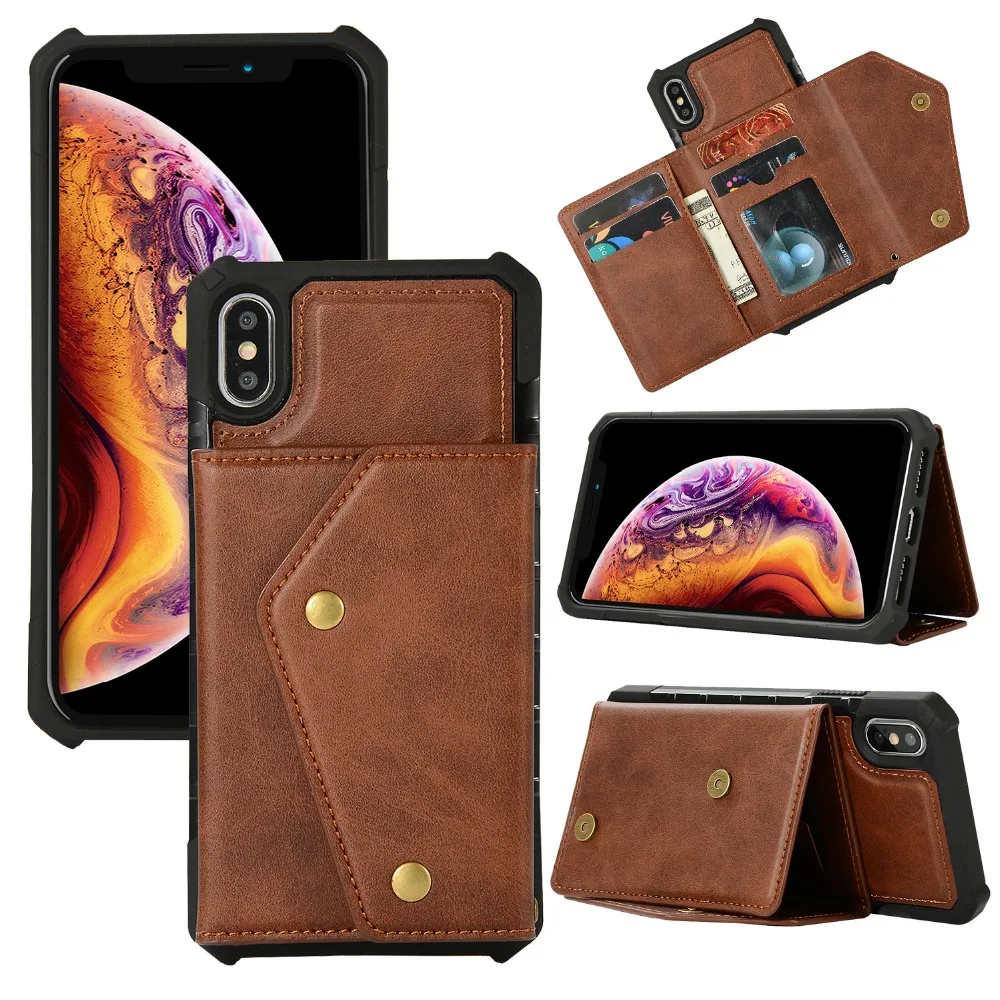 Premium Leather Case for iPhone XS Max XR XS Kickstant Card Slots