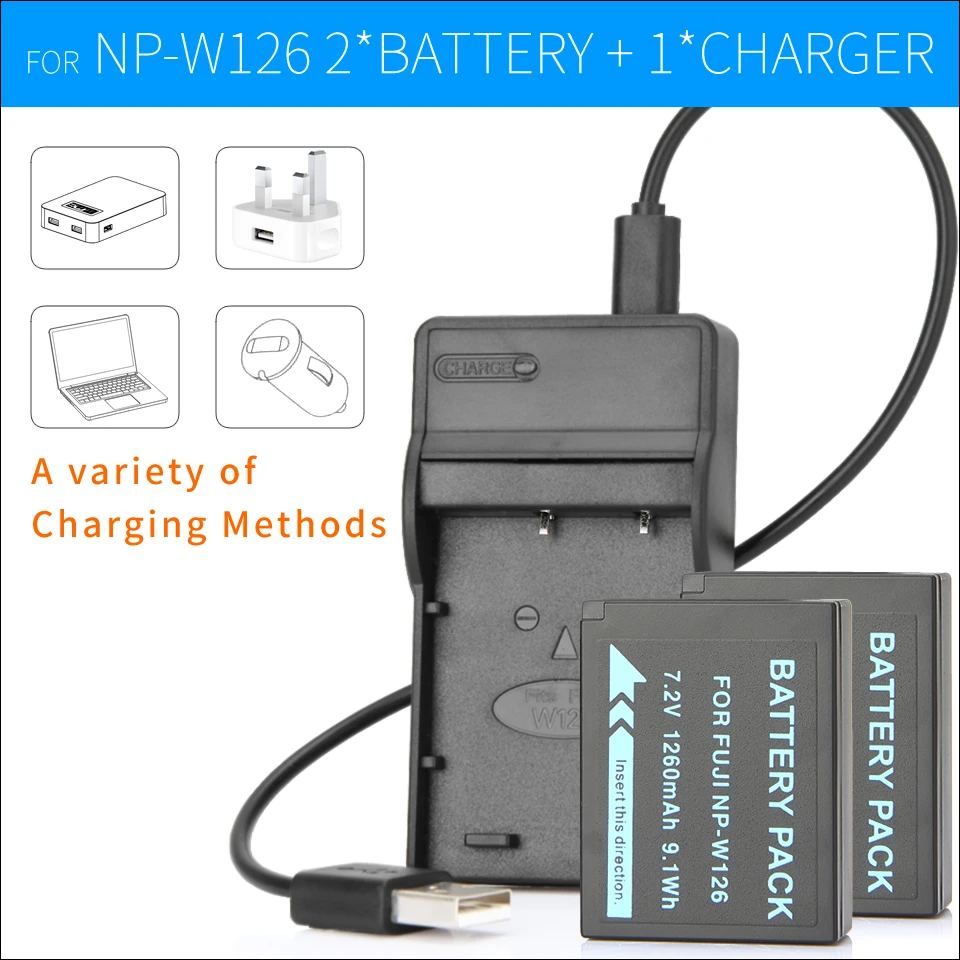 Free Shipping 2x NP W126 NP W126 Battery+Charger for Fujifilm FinePix X