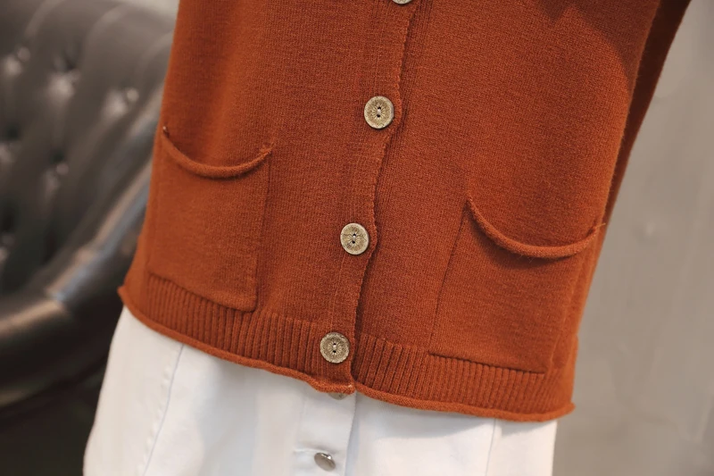 2019 для женщин Твердые V образным вырезом с длинным рукавом кардиганы для однобортный свитер с карманами Повседневная Верхняя одежда
