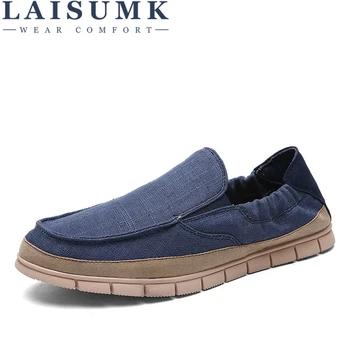 

LAISUMK Men Slip-On Fisherman Shoes 2019 Brand New Men Canvas Shoes Breathable Espadrilles Flats Solid Moccasins