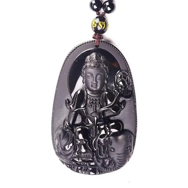 

Beautiful 52x31mm Chinese Handicraft Natural Black Obsidian Carved Lucky Blessing GuanYin Amulet pendant