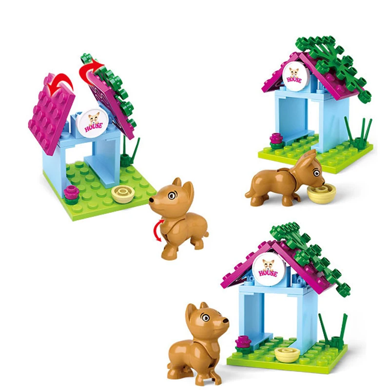 

19pcs Girl Series Friend Cat Play Pet House/Cat Grooming pet Building Blocks with Mini Brick Girls Kid Princess Toys Gift