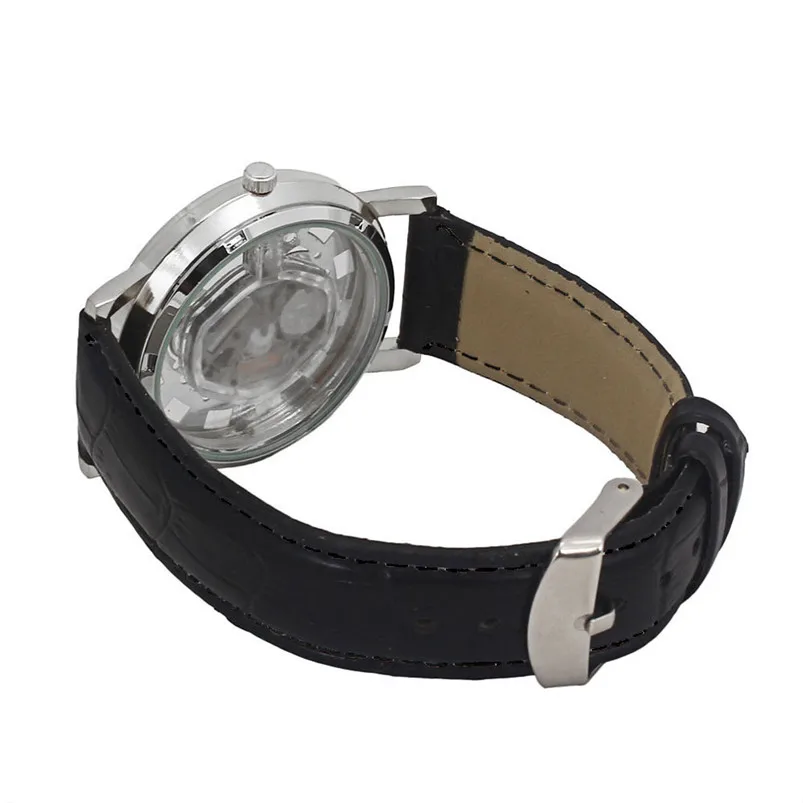 Classic Dial Skeleton Men's Leather Band Mechanical Sport Army Skeleton Quartz Wrist Watch Men Wholesale #2AP18B (6)