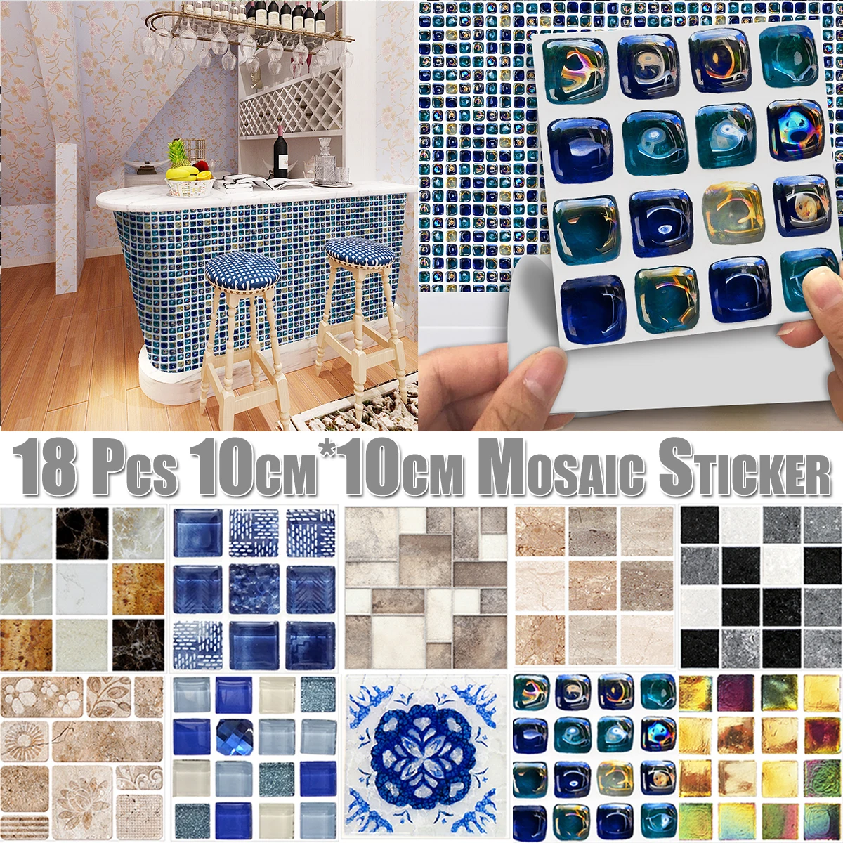 18pcs Marble Mosaic Peel and Stick Wall Tile Self adhesive Backsplash DIY Kitchen Bathroom Home Wall Decal Sticker Vinyl 3D D20 18pcs Marble Mosaic Peel and Stick Wall Tile Self adhesive Backsplash DIY Kitchen Bathroom Home Wall Decal Sticker Vinyl 3D D20