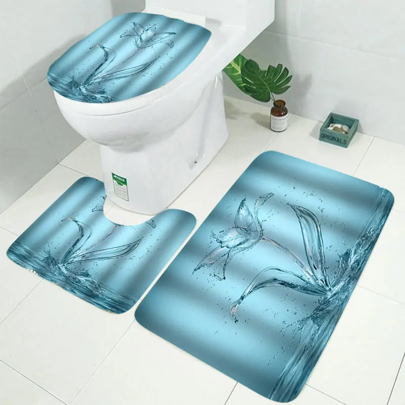 4pcs/set Girl Printing Waterproof Bathroom Polyester Shower Curtain Anti Slip Pedestal Rug Lid Toilet Cover Bath Mat Set - Цвет: Three pcs