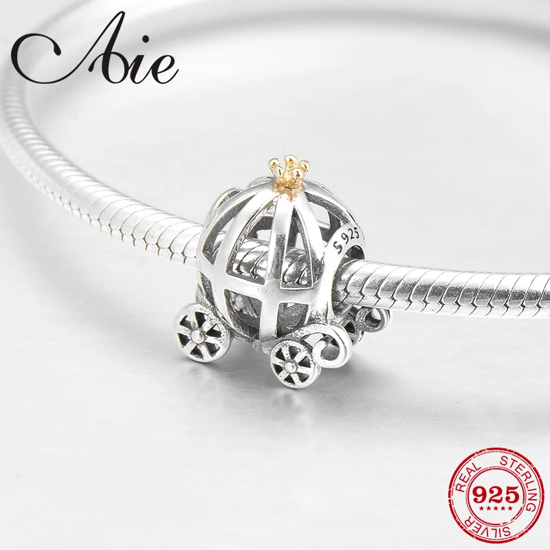 

Fairy tale pumpkin cart 925 Sterling Silver and gold plating fine Bead Fit Original Pandora Charm Bracelet Jewelry making
