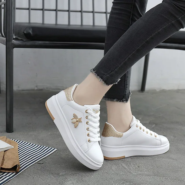 White Shoes Vulcanized Shoes Women's Apparel Women's Shoes color: gold|SILVER
