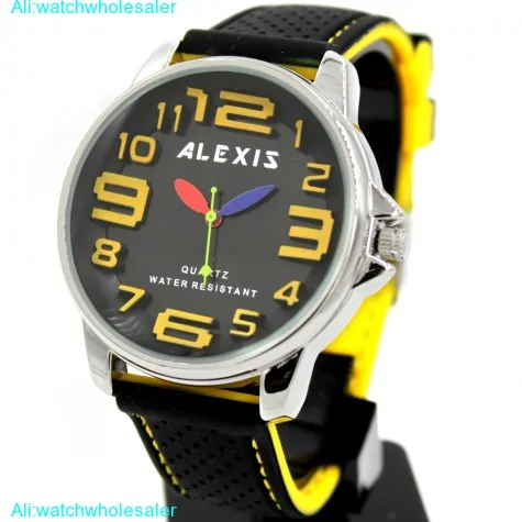 FW939D Black Dial Water Resist Silicone Black Band ALEXIS Big Dial Fashion Watch