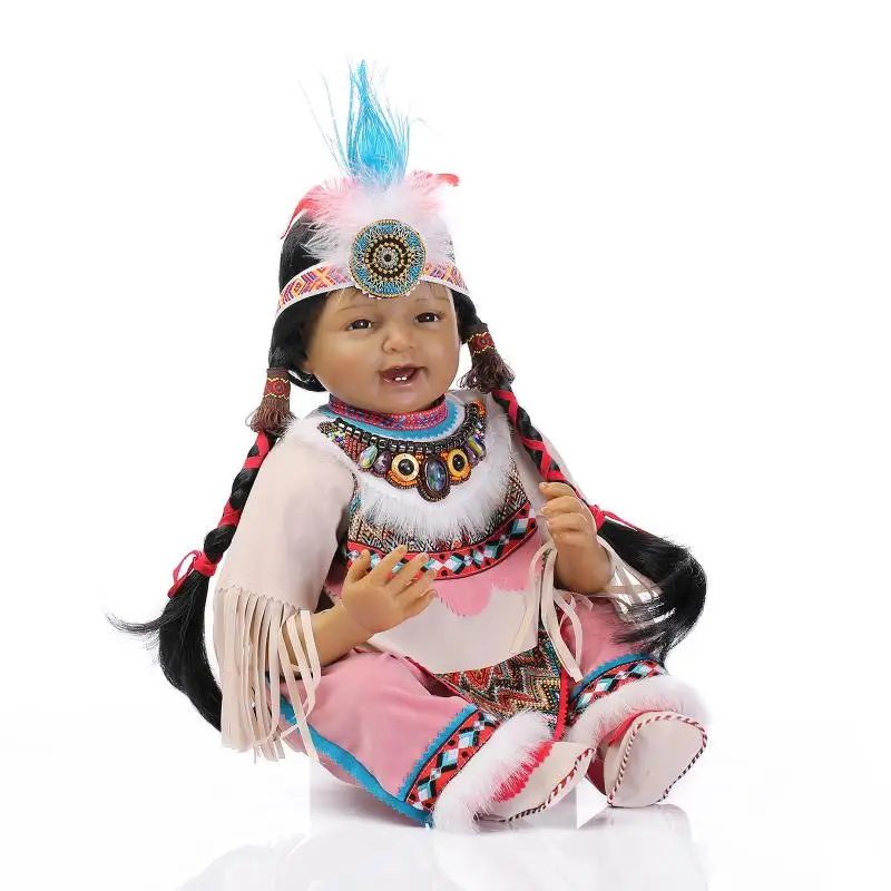 

22 inch 55 cm Silicone baby reborn dolls, lifelike doll reborn babies toys Smiling face Indian doll