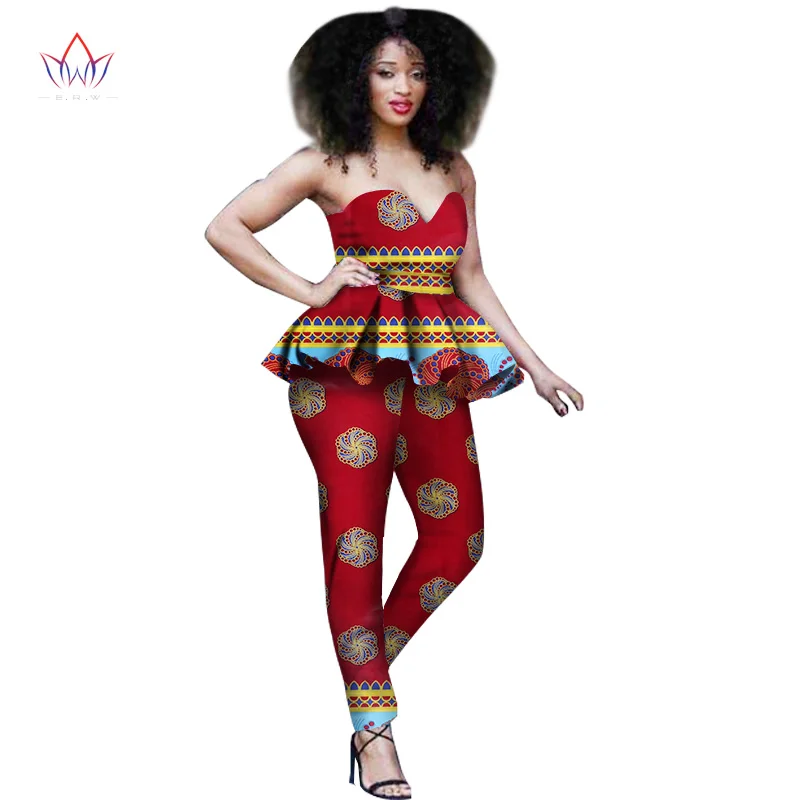 

New Fashion African Dress Women 2 Piece Set Women Out Off Shoulder Sleeveless Dashiki Print Pants African Women Clothing WY645